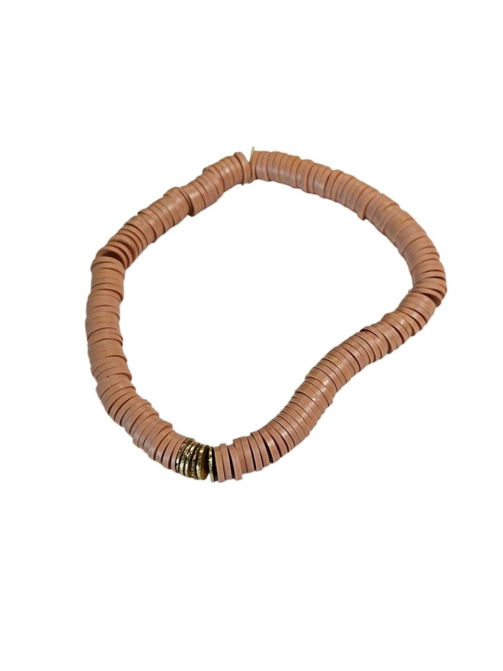 Polymer Clay Heishi Disk Beaded Stretchy Bracelet Goldtone 7 inches Unstretched